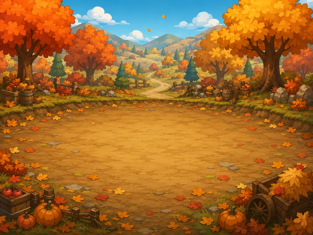 Autumn landscape with pumpkins and leaves in Petro Plains