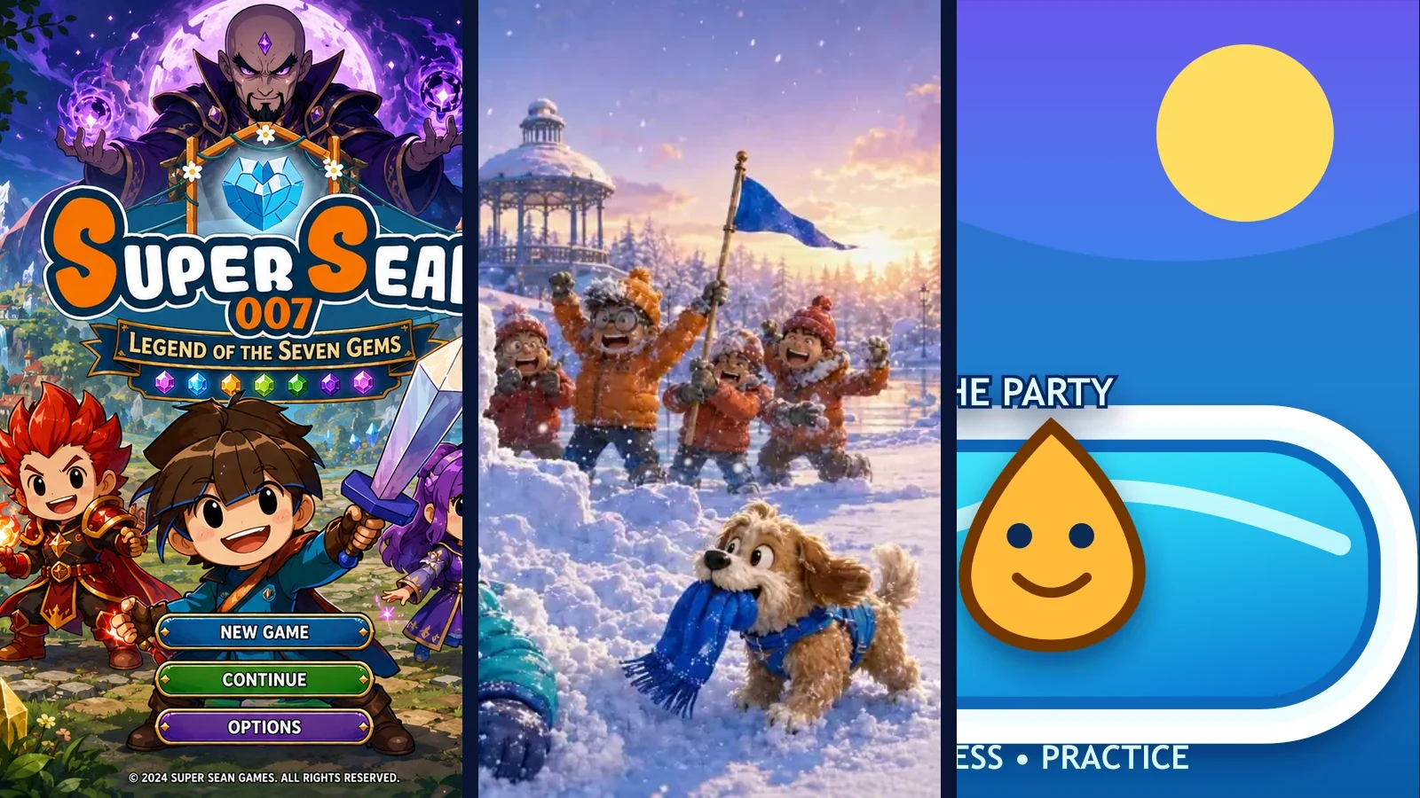 Super Sean Universe artwork connecting Legend of the Seven Gems, Snowball Fight and Pool Party